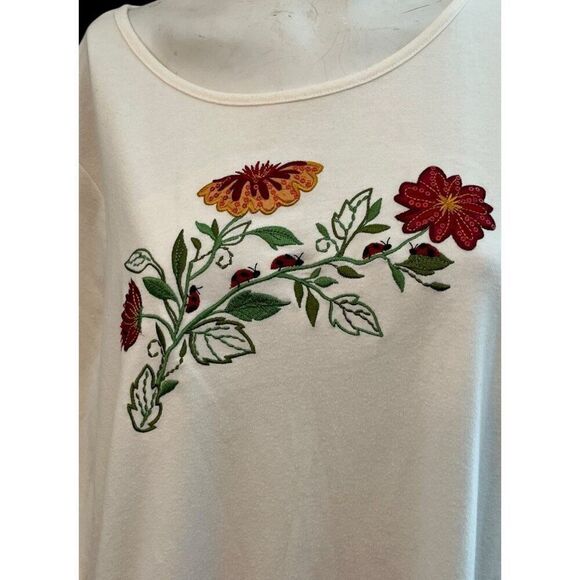 Breckenridge Womens 3X Embroidered Top Ladybugs Sequin Flowers Pullover Blouse - Picture 2 of 6